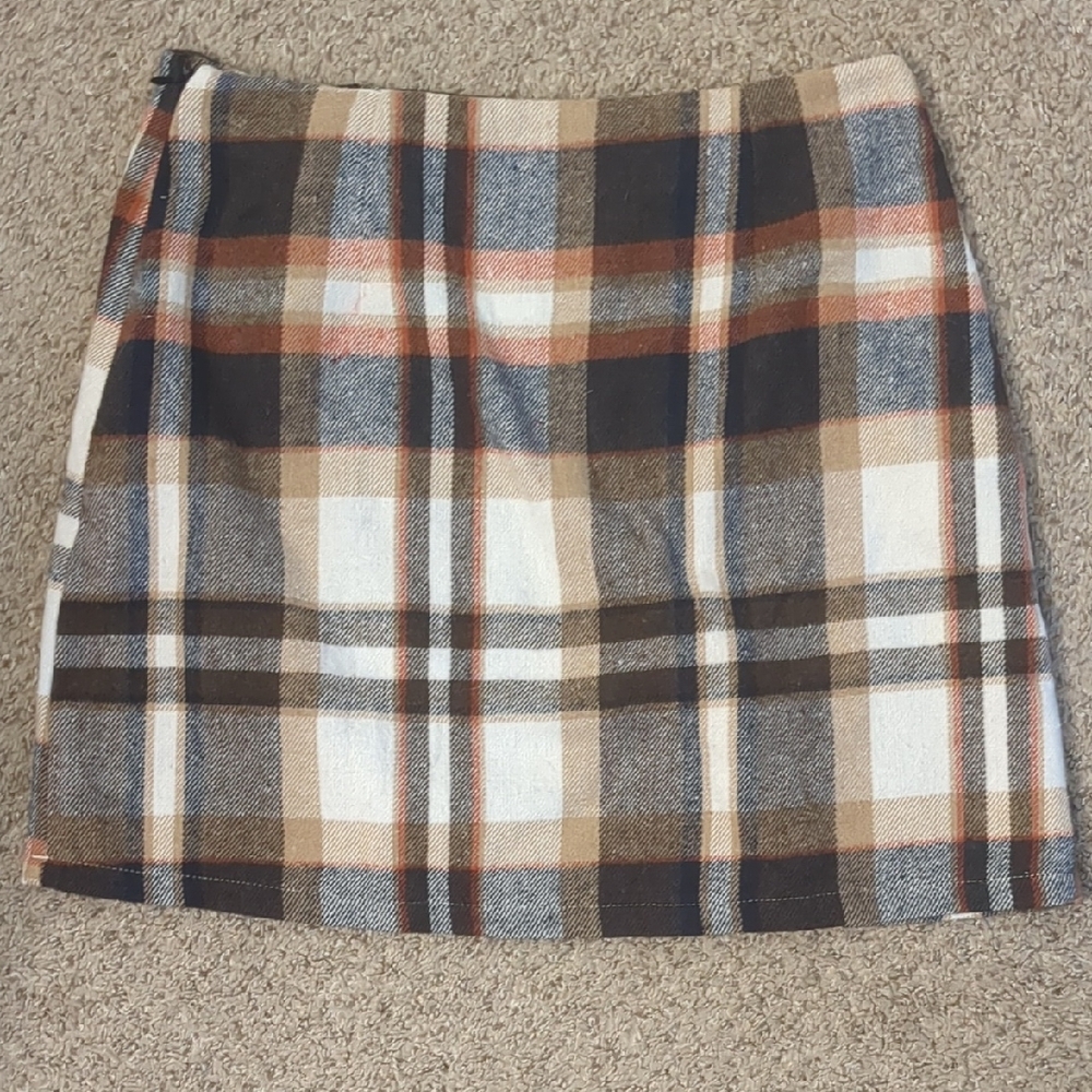 Amazon Brown and Black Plaid High Waisted A-Line Mini Skirt